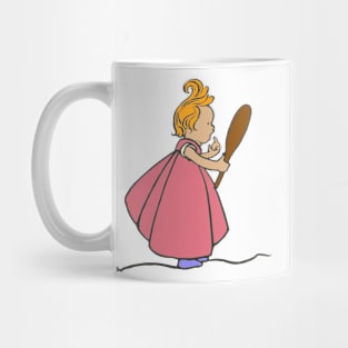 Cute little ginger girl red dress looking in mirror Mug